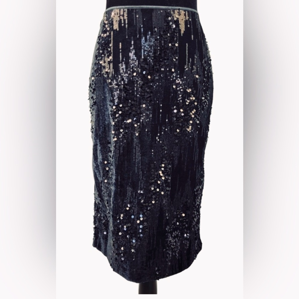 Bisou Bisou Black Crushed Velvet Sparkle Pencil Skirt Raining Sequins